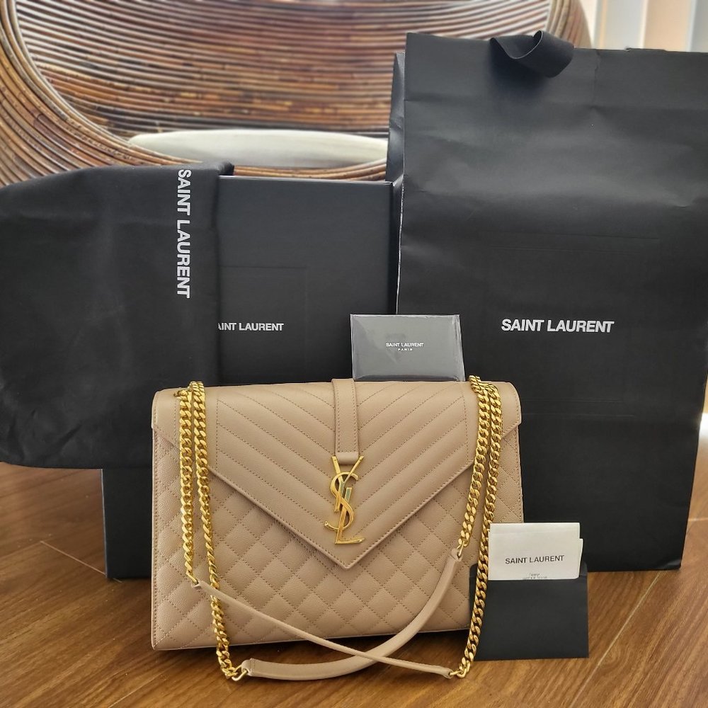 ---SOLD---Yves Saint Lauren large Envelope shoulder bag in Beige